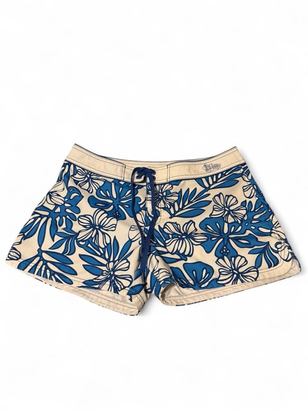 Women's Floral Print Swim Shorts in White and Blue